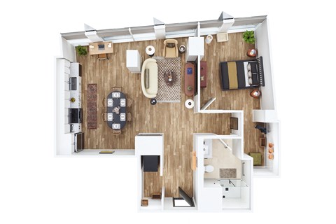 Floor plan for 1 bed, 1 bath, 749 sqft